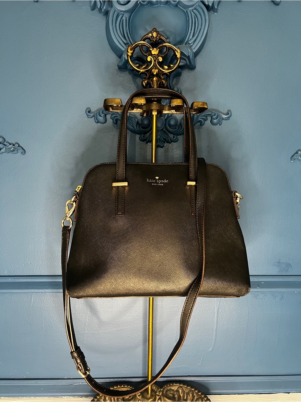 kate spade Black Saffiano Leather Satchel with Gold Hardware